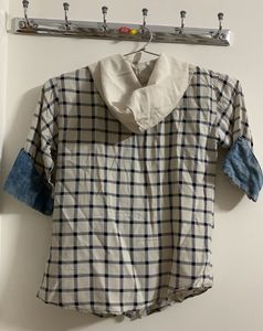 Demin Detailed White Checked Girls T-shirts