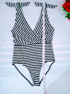 Striped Tie-Shoulder Swimsuit