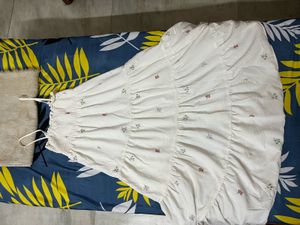 Zudio White Floral Embroidered Sundress