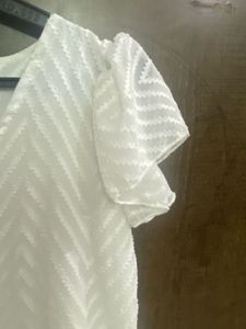 White Chevron Ruffle Sleeve Top