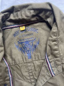 Cinched Waist Olive Green Shirt