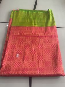 Rose And Green Chiffon With Gold Zari