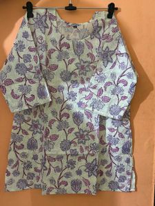 White And Purple Shorts Kurti