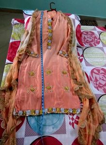 Peach Kurta Set With Garara