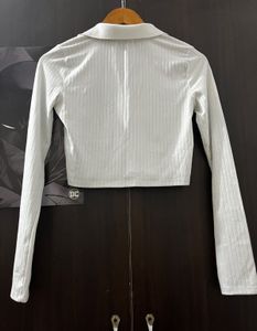 White Ribbed Long Sleeve Top