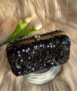 Sparkling Black  Sequin Wedding Clutch