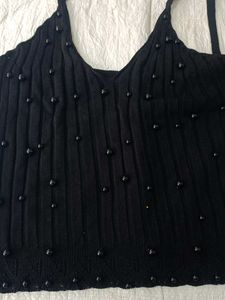 Black Beaded Halter Top