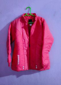 Coral Puffer Jacket With Pink Sweater 💗✨