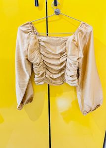 Gold Ruched Long Sleeve Top