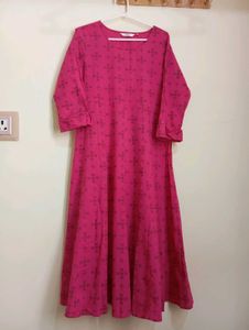 Pink Printed A line kurti-  XS Size
