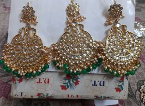 Zaveri Pearls Gold Toned &amp; Green Set of Earrings