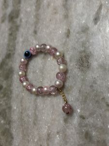 Pink Crackle Bracelet with Evil Eye ✨🎀🧿