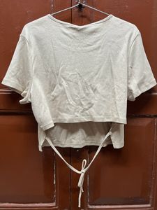 H&amp;M Beige Cropped Tie Detail Top