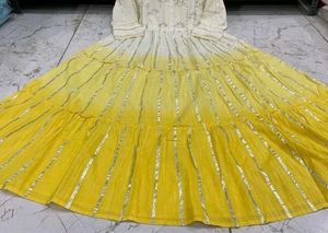 Elegant Yellow Cotton Lurex Gown