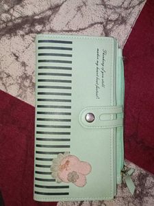 Black Studded Wallet with Pom