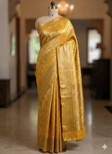 Yellow Bhandni Gold Print Saree(Unused)