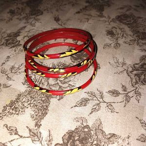 Red &amp; Gold Painted Bangles