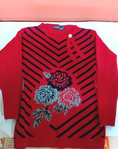 Red Floral Embellished Sweater