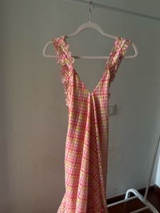 Chiffon Frill Halter Tier Ruffle Maxi Dress