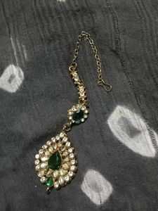 Green Maang Tikka with black necklace