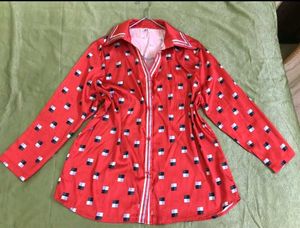 Red Square Print Shirt Satin
