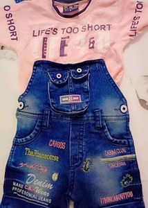 Cute Kids&#39; Outfit: T-Shirt &amp; Denim Overalls