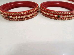 Red &amp; Gold Crystal Bangles - Set of 6