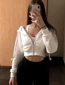 White Cropped Zip Hoodie