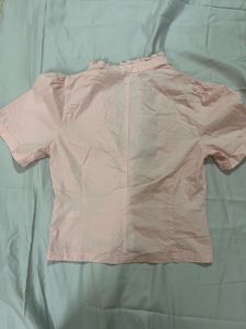 Pink Ruffle Collar Button-Up Top