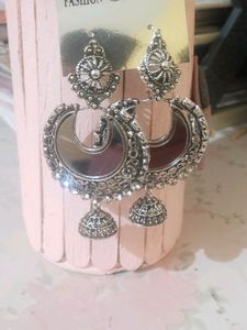Mirror Oxidised Traditional Work Earings