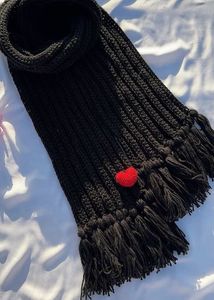 Black Knit Scarf with Fringe