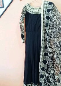 Black Net Embroidery Anarkali And Heavy Dupatta