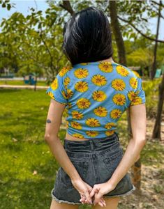 Sunflower Print Crop Top