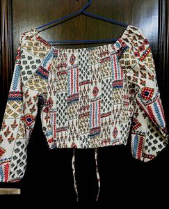 Patterned Tie-Front Top