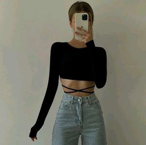 Chic Black Long Sleeve Crop Top