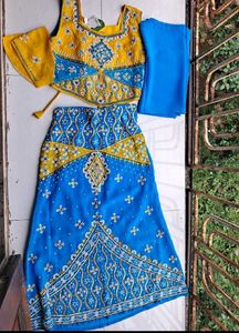 Yellow Blue Combination Lehnga choli (9 -10 years)