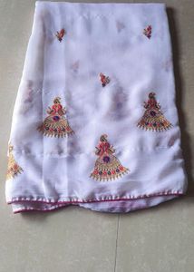 Graceful White Jhumka Chiffon Saree