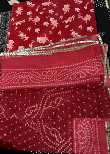 Red Floral & Bandhani Print Fabric Set