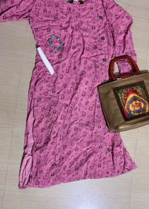 pink patterned long kurti
