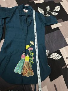 Teal Blue Kurti Set For Kids