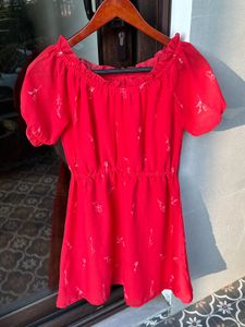 Red Floral Off-the-Shoulder Mini Dress