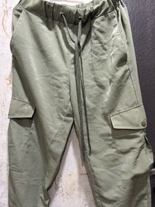Zara- Linen Jogger Trousers Green | Size-medium