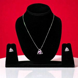 Pink Gemstone Silver Pendant Set
