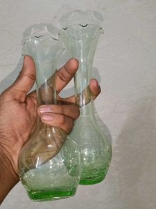Crackle Vase Green Glass