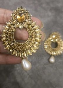 Studded Gold &amp; Pearl Drop Earrings