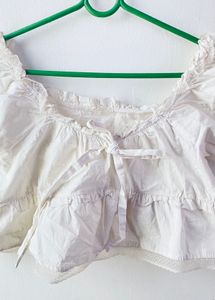 White Puff Sleeve Crop Top
