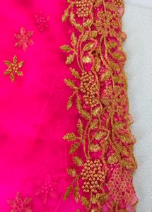 Pink Net Dupatta for lehenga