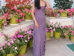 Purple Mesh Slit Dress