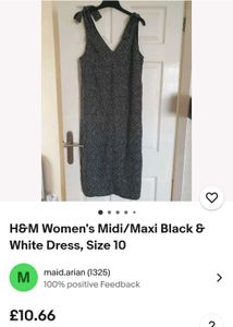 H&amp;M Women&#39;s Midi/Maxi Black &amp; White Dress, Size 10