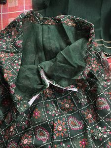 Green Printed Ethnic Lahenga With Unstitched Blous